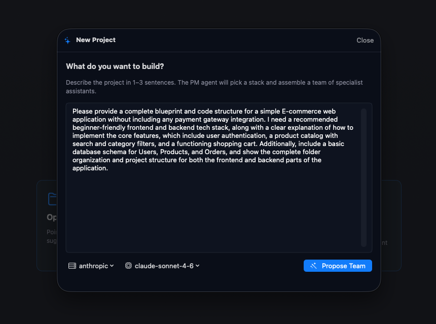 New Project — describe the idea